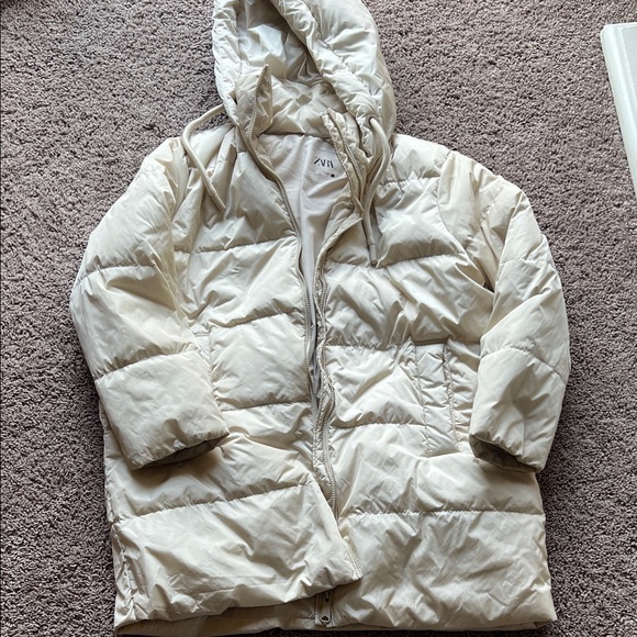 Zara Ecru Cream Duck Down Puffer Coat Size S - Picture 2 of 8